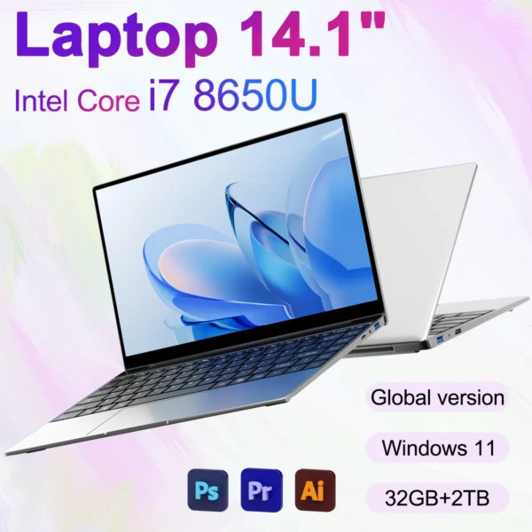 New Ultra Slim Laptop Intel Core i7 8650U 14.1" 32GB RAM 2TB SSD Gaming PC Office Study Computer PC Windows 11 Pro